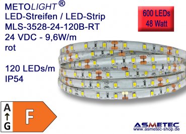 LED-Streifen 3528, rot, 24 VDC, 600 LEDs, 48 W, IP54, 5 m lang