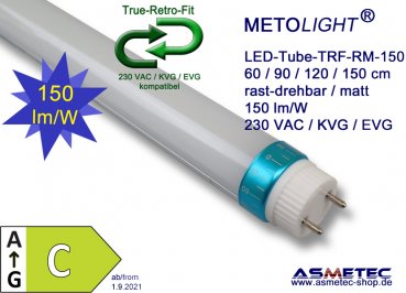 METOLIGHT LED-Röhre, T8, 150cm, 24 Watt, 2550 lm, kaltweiß, für KVG und EVG - www.asmetec-shop.de