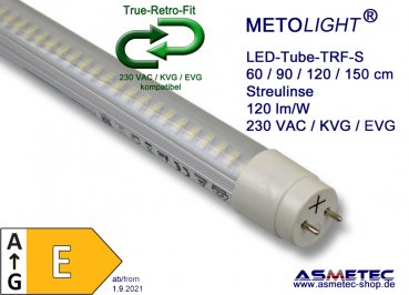 METOLIGHT LED Röhre 120 cm, 18 Watt, T8, 2500 lm, klar, 6000K, kaltweiß,  VDE-zertifiziert - Asmetec