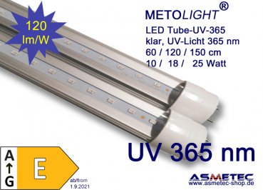 LED Röhre UV-365nm,  60 cm, 10 Watt, klar, UV-Strahlung 365 nm peak, 1200 lm