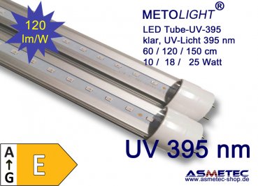 LED Röhre UV-395nm, 120 cm, 18 Watt, klar, UV-Strahlung 395 nm peak, 2100 lm