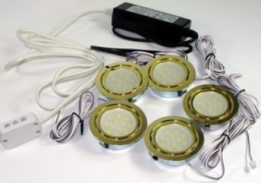 LED-Deckeneinbau-Set, 5 x 2,4 Watt, messing, tagweiß