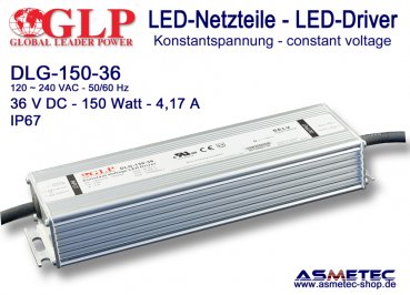LED-Netzteil GLP - DLG-150-36, 36 VDC, 150 Watt - www.asmetec-shop.de