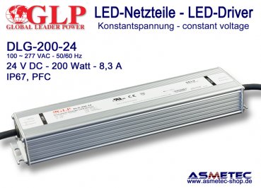 Schaltnetzteil GLP DLG-200-24, 24 Volt DC, 200 Watt, PFC, IP67