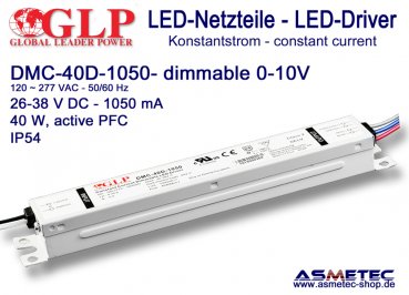 Schaltnetzteil GLP DMC-40D-1050, 1050 mA, 26-38 VDC, 40 Watt, dimmbar, IP54