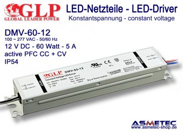 Schaltnetzteil GLP DMV-60-12, 12 Volt DC, 60 Watt, IP54, PFC