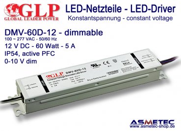 Schaltnetzteil GLP DMV-60D-12, 12 Volt DC, 60 Watt, IP54, PFC, dimmbar