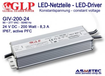LED-Netzteil GLP - GIV-200-24, 24 VDC, 200 Watt - www.asmetec-shop.de