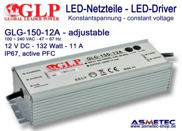 LED-Netzteil GLP - GLG-150-12A, 12 VDC, 150 Watt - www.asmetec-shop.de