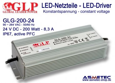 Schaltnetzteil GLP GLG-200-24, 24 Volt DC, 200 Watt, PFC, IP67