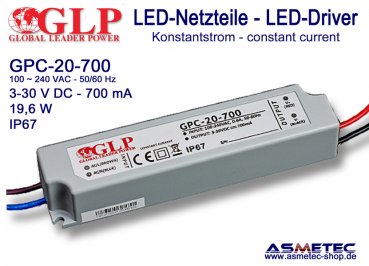 Schaltnetzteil GLP GPC-20-700, 700 mA, 3-30 VDC, 19,6 Watt, IP67