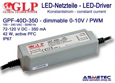 Schaltnetzteil GLP GPF-40D-350, 350 mA, 72-120 VDC, 42 Watt, dimmbar, IP67