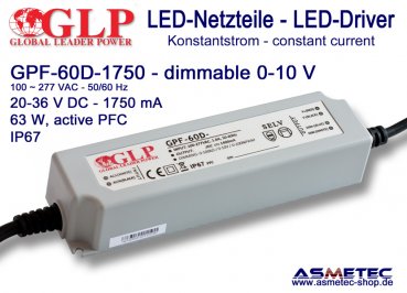 Schaltnetzteil GLP GPF-60D-1750, 1750 mA, 20-36 VDC, 63 Watt, dimmbar, IP67