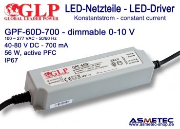 LED-Netzteil GLP - GPF-60D-700, 700 mA, 56 Watt, dimmbar - www.asmetec-shop.de