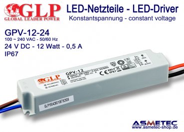 Schaltnetzteil GLP GPV-12-24, 24 Volt DC, 12 Watt, IP67, TÜV
