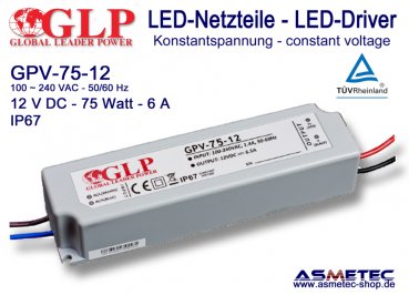 LED-Netzteil GLP - GPV-75-12, 12 VDC, 72 Watt - www.asmetec-shop.de