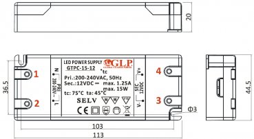 LED-Netzteil GLP - GTPC-15-12, 12 VDC, 15 Watt - www.asmetec-shop.de