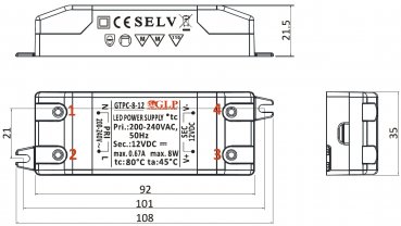 LED-driver GLP - GTPC-8-12, 12 VDC, 8 Watt - www.asmetec-shop.de