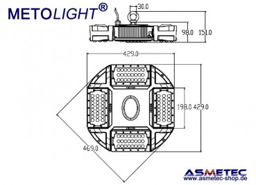 Metolight LED Highbay HBL-4Way-200, 200 Watt, 28000 lm - www.asmetec-shop.de