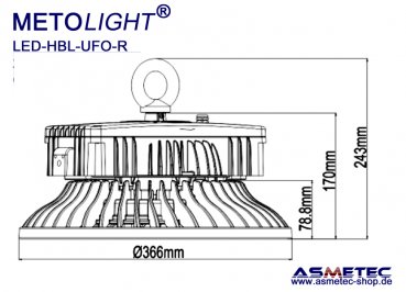 Metolight Hallenleuchte HBL-UFO-S-200, 200 W, IP65 - www.asmetec-shop.de