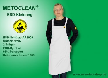 Metoclean ESD-Schürze AP1000-WS, weiß, Unigröße, Reinraum Klasse 1000