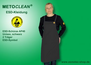 METOCLEAN ESD-Schürze AP40, schwarz - www.asmetec-shop.de