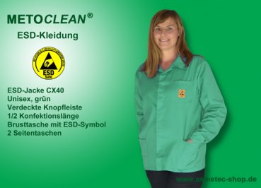 METOCLEAN ESD-Jacke CX40-GN, grün - www.asmetec-shop.de