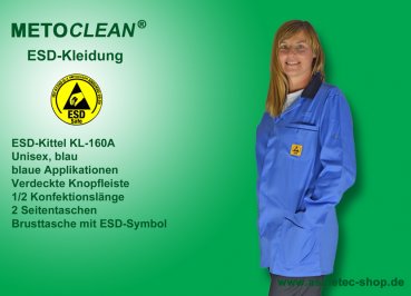 Metoclean ESD-Kittel KL160AD-B-S, blau, Größe S