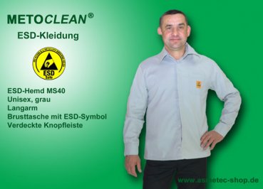 Metoclean ESD-Hemd MS40L-GR-XS, Langarm, grau, Größe XS