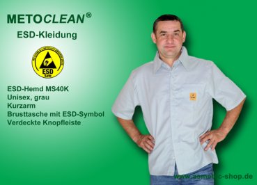 Metoclean ESD-Hemd MS40K-GR-XS, Kurzarm, grau, Größe XS