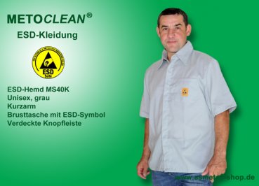 METOCLEAN ESD-Hemd MS40K-GR, grau, Kurzarm - www.asmetec-shop.de