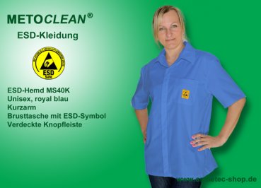 METOCLEAN ESD-Hemd MS40K-RB, royal blau, Kurzarm - www.asmetec-shop.de