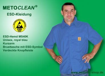 METOCLEAN ESD-Hemd MS40K-RB, royal blau, Kurzarm - www.asmetec-shop.de