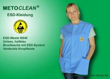 Metoclean ESD-Weste NS40-LB-S, hellblau, Größe S