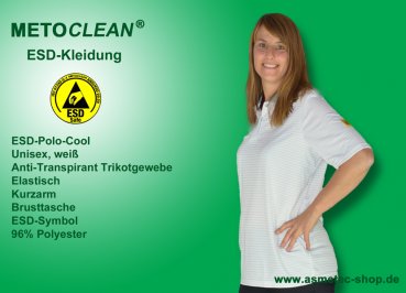 METOCLEAN ESD-Polo-Shirt PL-Cool, weiß, Kurzarm, unisex - www.asmetec-shop.de