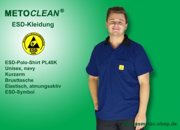 METOCLEAN ESD-Polo-Shirt PL48K-NB, navy blue, Kurzarm, unisex - www.asmetec-shop.de