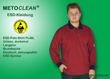 METOCLEAN ESD-Polo-Shirt PL48L-DR, rot, Langarm, unisex - www.asmetec-shop.de