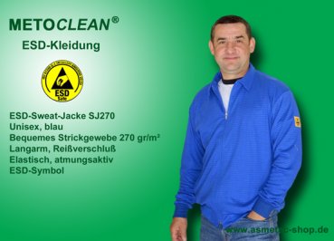 METOCLEAN ESD-Sweatjacke SJ270-RB, royalblau, Langarm, unisex - www.asmetec-shop.de