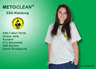 Metoclean ESD-T-Shirt TS150K-WS-S, Kurzarm, weiß, Größe S