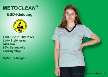 METOCLEAN ESD-T-Shirt TS96KWV, grau, Kurzarm, Damengröße - www.asmetec-shop.de