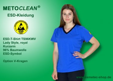 Metoclean ESD-T-Shirt TS96KWV-RB-S, short sleeves, royal, size S