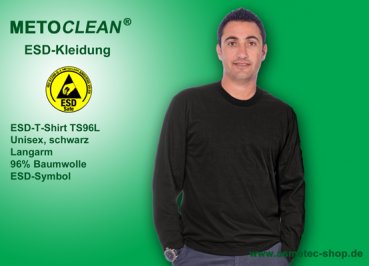 METOCLEAN ESD-T-Shirt TS96L, schwarz, Langarm, unisex - www.asmetec-shop.de