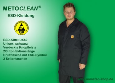 METOCLEAN ESD-Kittel UX40-SW, schwarz - www.asmetec-shop.de