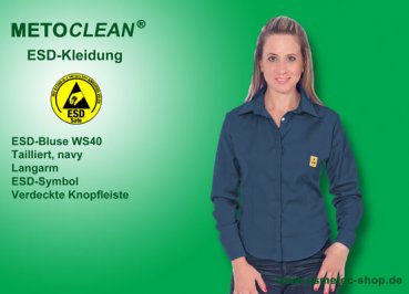 Metoclean ESD-Bluse WS40-NB-XS, navy, Größe XS