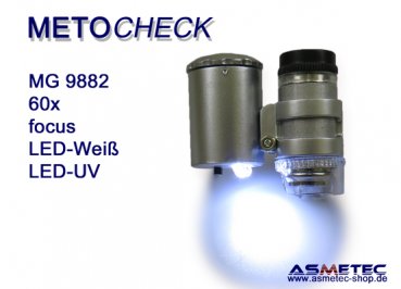 METOCHECK-MG-9882-UV-LED, 60fach Taschenmikroskop mit UV-LED - www.asmetec-shop.de
