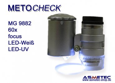 METOCHECK-MG-9882-UV-LED, 60fach Taschenmikroskop mit UV-LED - www.asmetec-shop.de