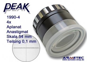 PEAK-1990-4, anastigmatische lupe 4fach mit Skala 0,1 mm- www.asmetec-shop.de