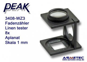 PEAK 3408-WZ3 Fadenzähler, 8fach, verzeichnungsfrei - www.asmetec-shop.de, peak optics, PEAK-Lupe