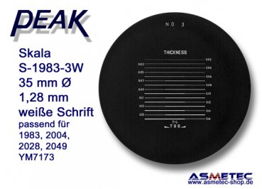 Peak glas scale 1983-3W, white printing,  for scale loupe 1983, - www.asmetec-shop.de