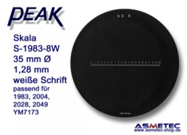 Peak glas scale 1983-8W, white printing,  for scale loupe 1983, - www.asmetec-shop.de